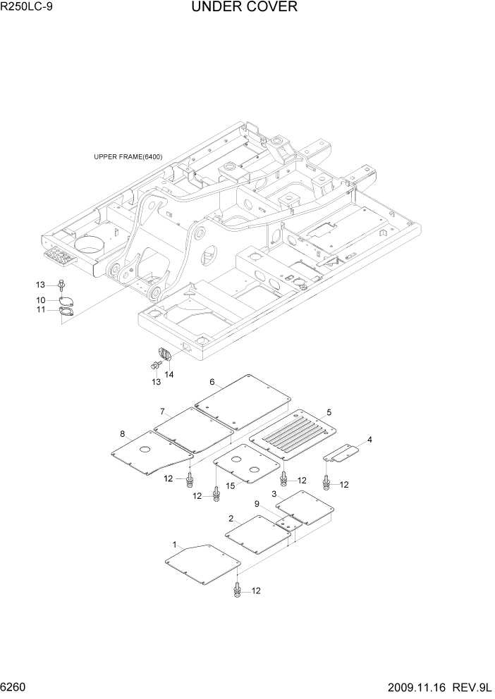 Схема запчастей Hyundai R250LC9 - PAGE 6260 UNDER COVER СТРУКТУРА