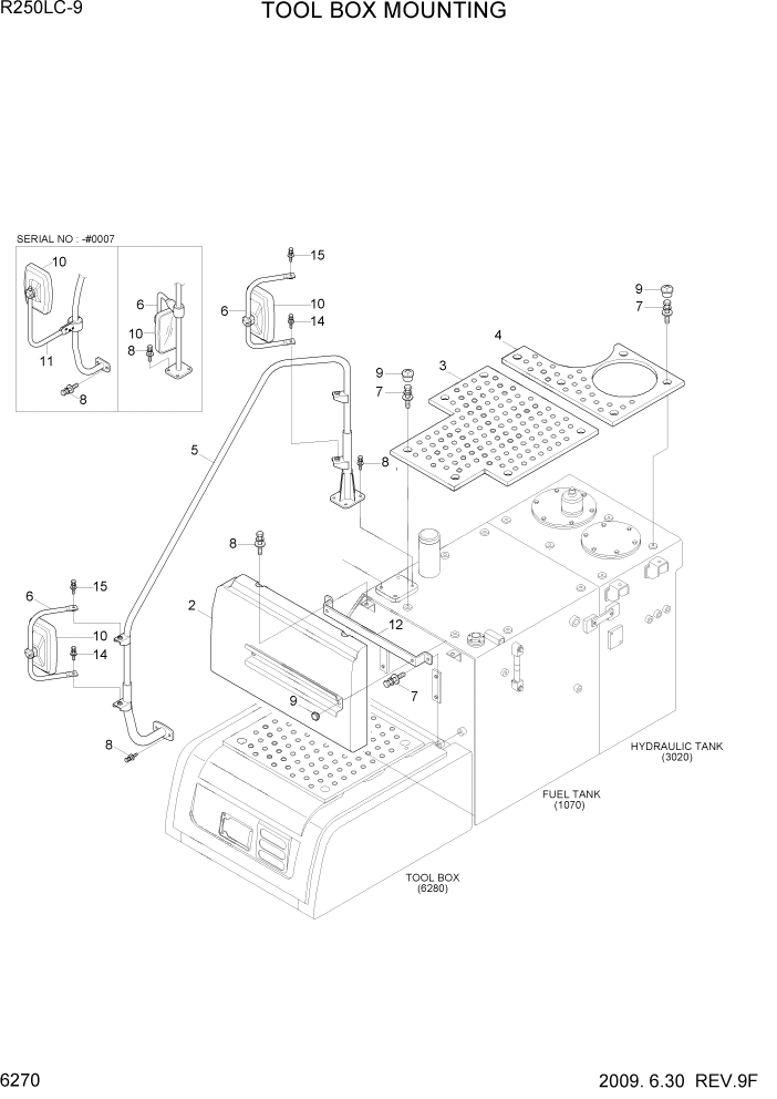 Схема запчастей Hyundai R250LC9 - PAGE 6270 TOOL BOX MOUNTING СТРУКТУРА
