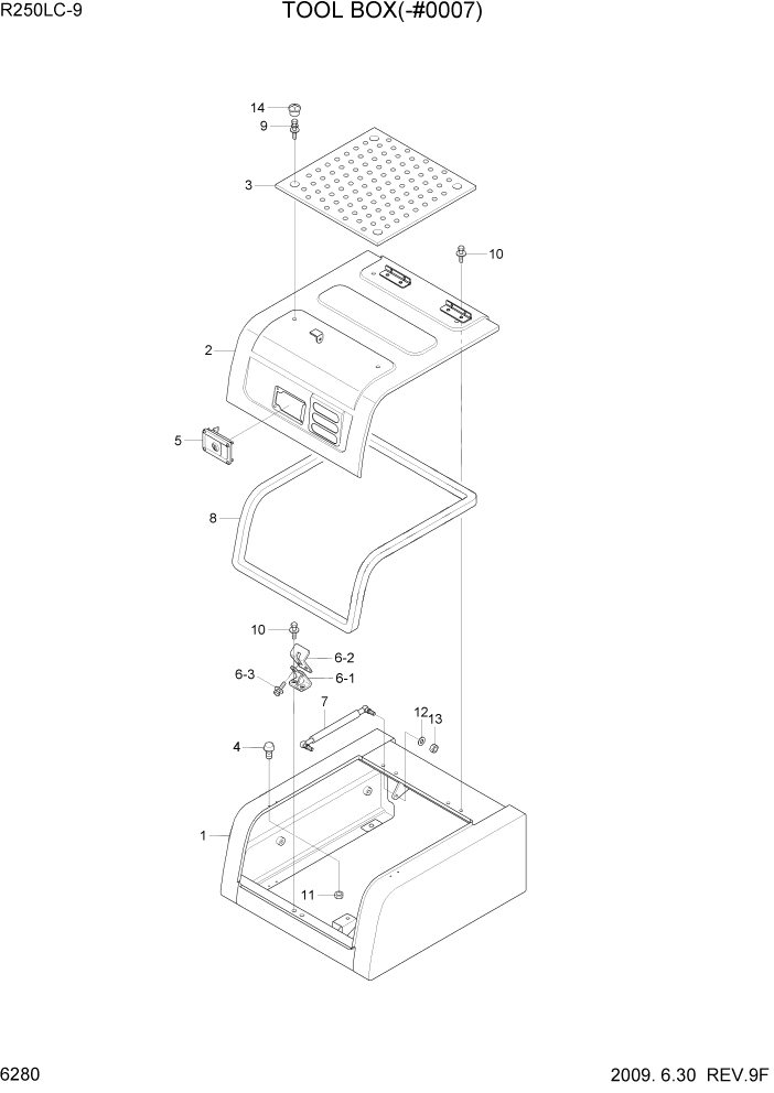 Схема запчастей Hyundai R250LC9 - PAGE 6280 TOOL BOX(-#0007) СТРУКТУРА