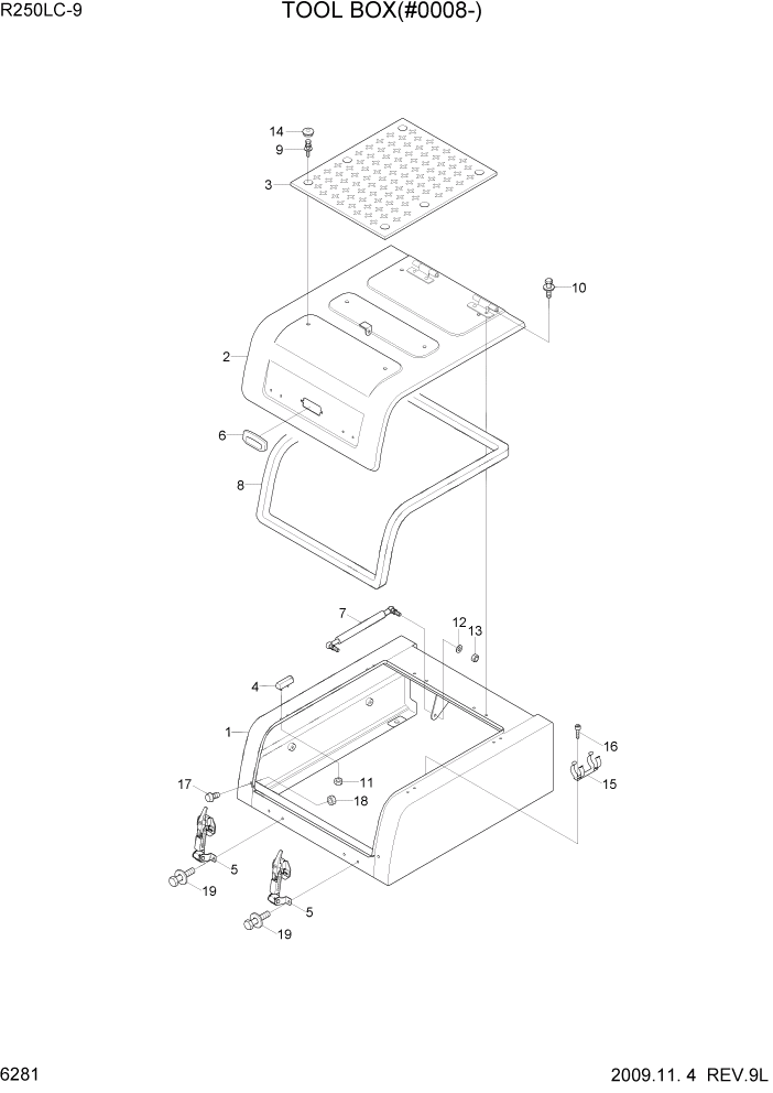 Схема запчастей Hyundai R250LC9 - PAGE 6281 TOOL BOX(#0008-) СТРУКТУРА