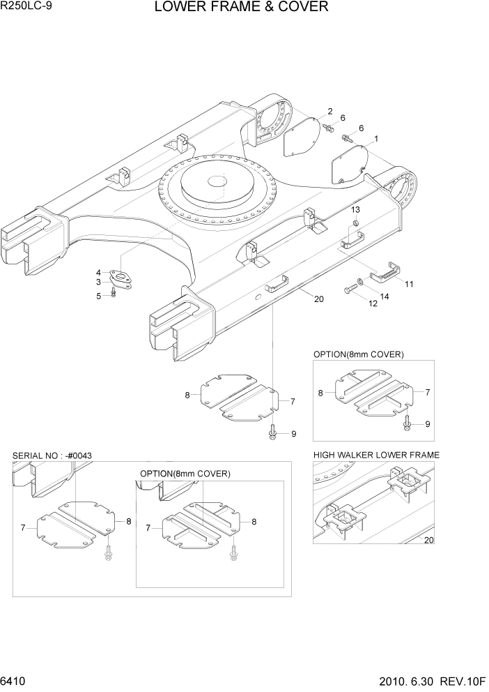 Схема запчастей Hyundai R250LC9 - PAGE 6410 LOWER FRAME & COVER СТРУКТУРА