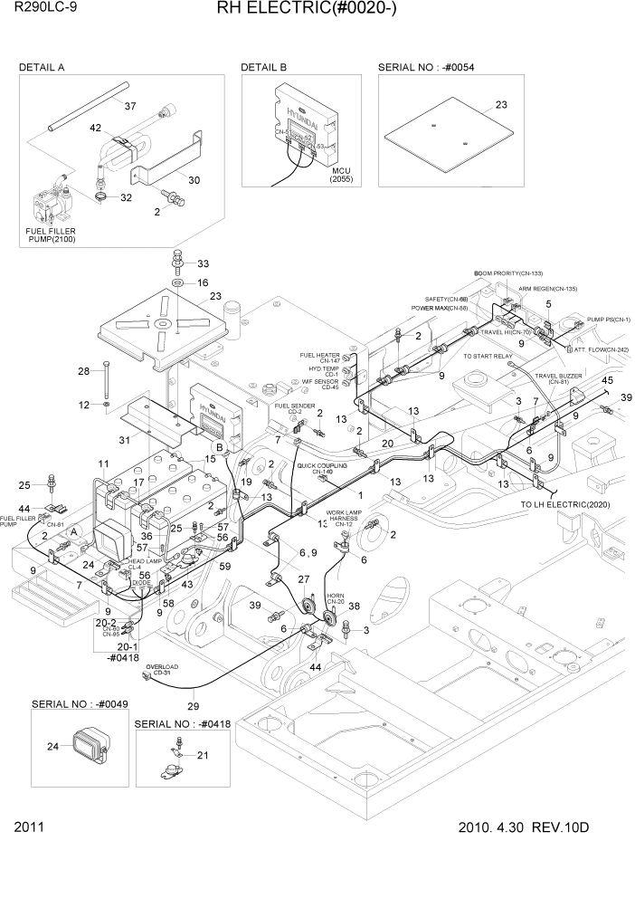 Схема запчастей Hyundai R290LC9 - PAGE 2011 RH ELECTRIC(#0020-) ЭЛЕКТРИЧЕСКАЯ СИСТЕМА