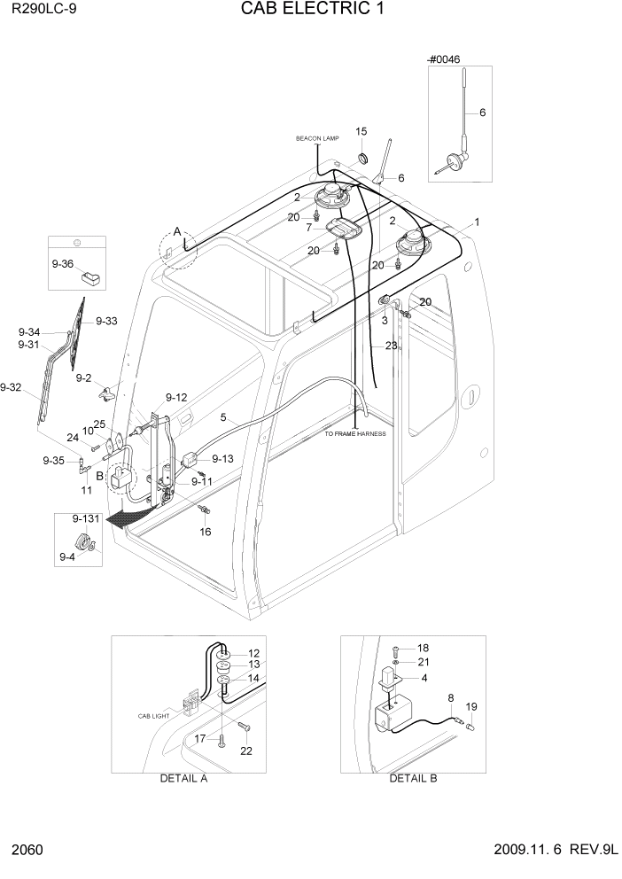 Схема запчастей Hyundai R290LC9 - PAGE 2060 CAB ELECTRIC 1 ЭЛЕКТРИЧЕСКАЯ СИСТЕМА