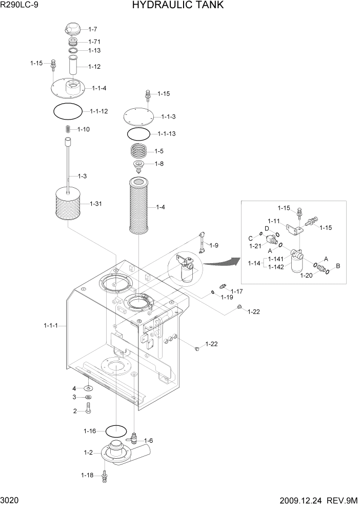 Схема запчастей Hyundai R290LC9 - PAGE 3020 HYDRAULIC TANK ГИДРАВЛИЧЕСКАЯ СИСТЕМА