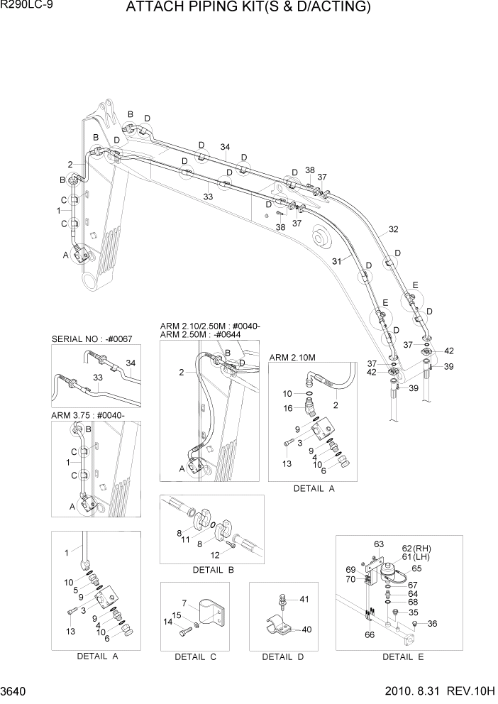 Схема запчастей Hyundai R290LC9 - PAGE 3640 ATTACH PIPING KIT(S & D/ACTING) ГИДРАВЛИЧЕСКАЯ СИСТЕМА