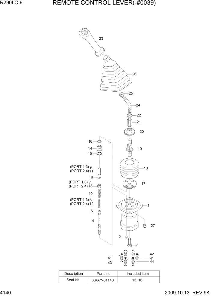Схема запчастей Hyundai R290LC9 - PAGE 4140 REMOTE CONTROL LEVER(-#0039) ГИДРАВЛИЧЕСКИЕ КОМПОНЕНТЫ
