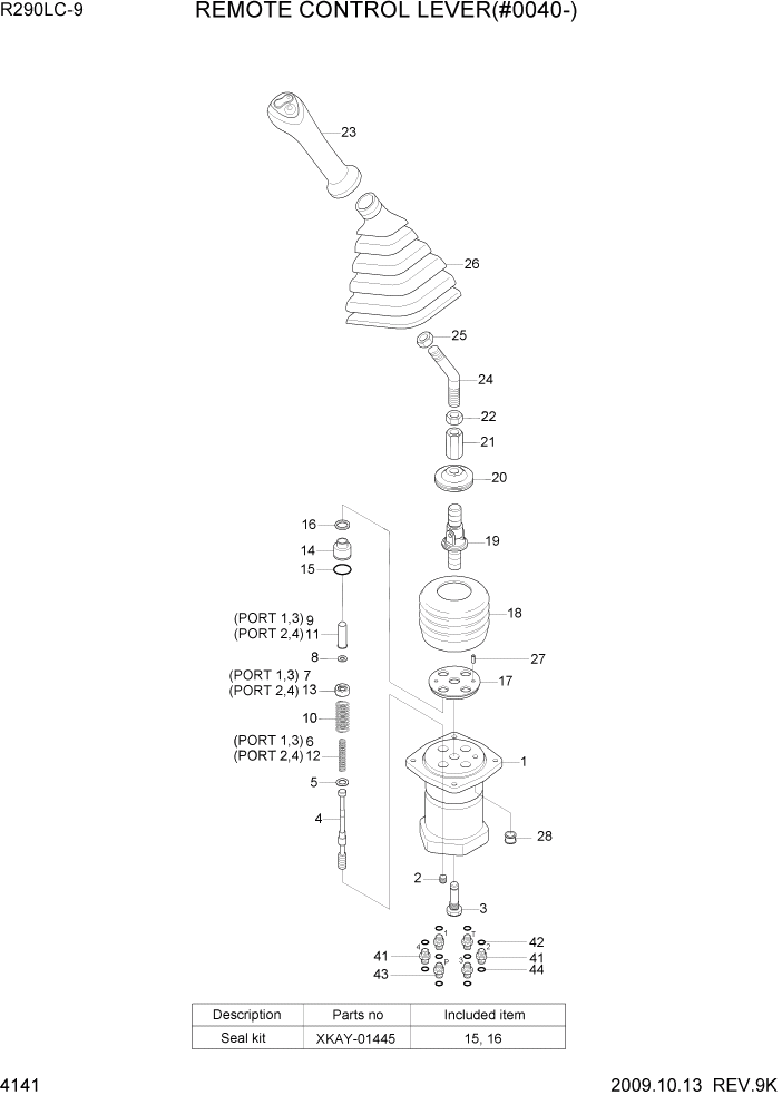 Схема запчастей Hyundai R290LC9 - PAGE 4141 REMOTE CONTROL LEVER(#0040-) ГИДРАВЛИЧЕСКИЕ КОМПОНЕНТЫ