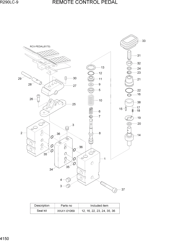Схема запчастей Hyundai R290LC9 - PAGE 4150 REMOTE CONTROL PEDAL ГИДРАВЛИЧЕСКИЕ КОМПОНЕНТЫ