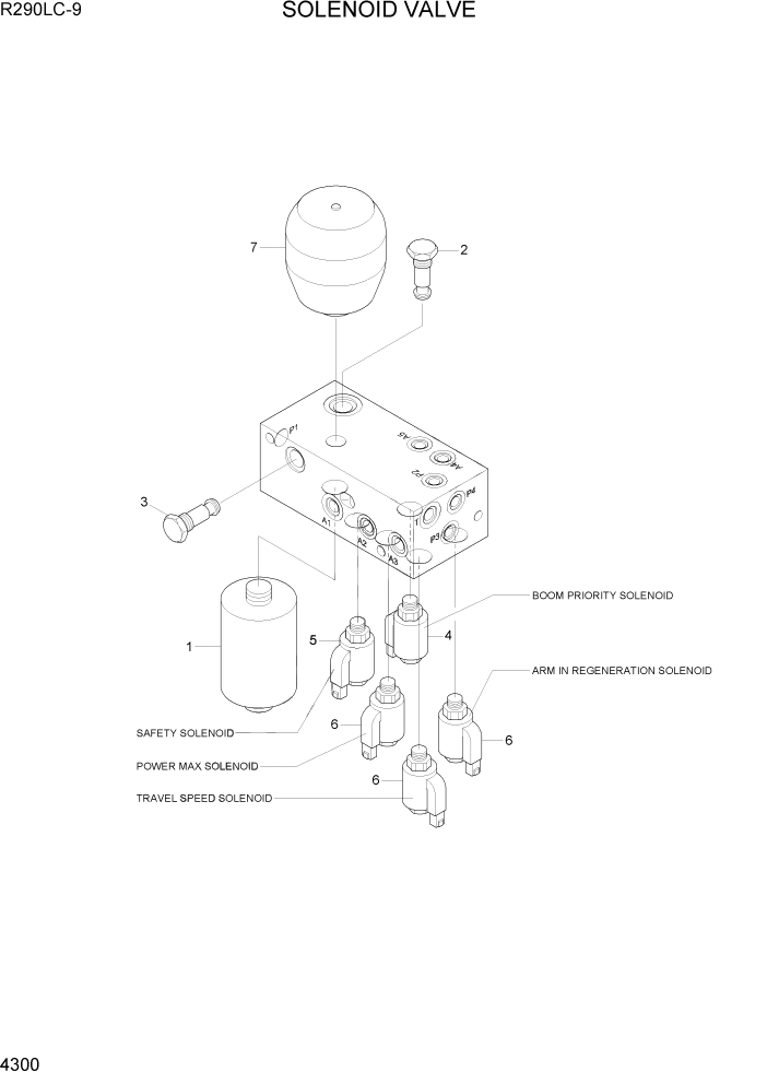 Схема запчастей Hyundai R290LC9 - PAGE 4300 SOLENOID VALVE ГИДРАВЛИЧЕСКИЕ КОМПОНЕНТЫ
