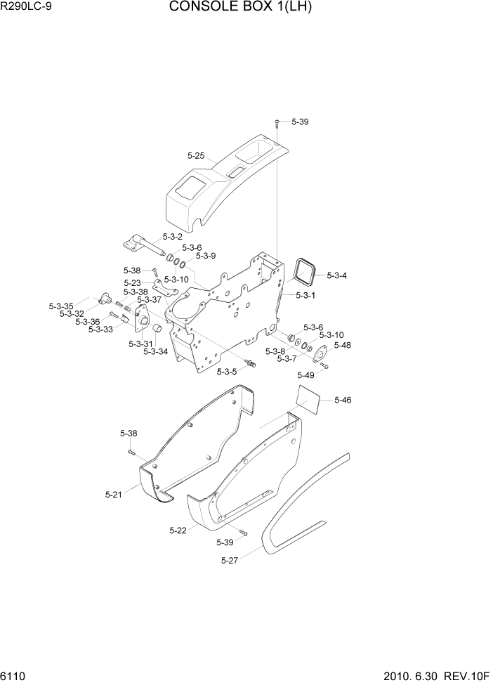 Схема запчастей Hyundai R290LC9 - PAGE 6110 CONSOLE BOX 1(LH) СТРУКТУРА