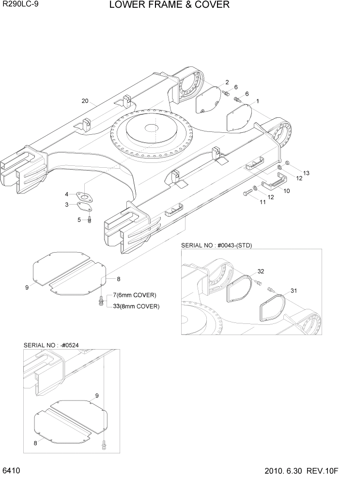 Схема запчастей Hyundai R290LC9 - PAGE 6410 LOWER FRAME & COVER СТРУКТУРА