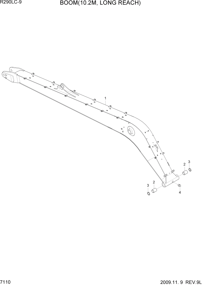 Схема запчастей Hyundai R290LC9 - PAGE 7110 BOOM(10.2M, LONG REACH, #0012-) РАБОЧЕЕ ОБОРУДОВАНИЕ