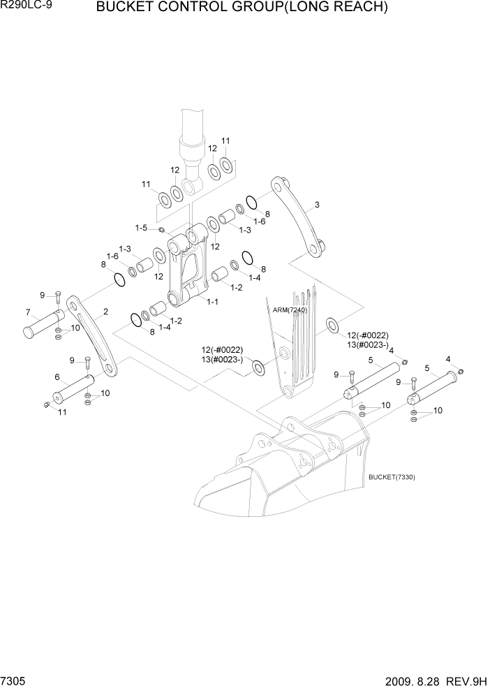 Схема запчастей Hyundai R290LC9 - PAGE 7305 BUCKET CONTROL GROUP(LONG REACH) РАБОЧЕЕ ОБОРУДОВАНИЕ
