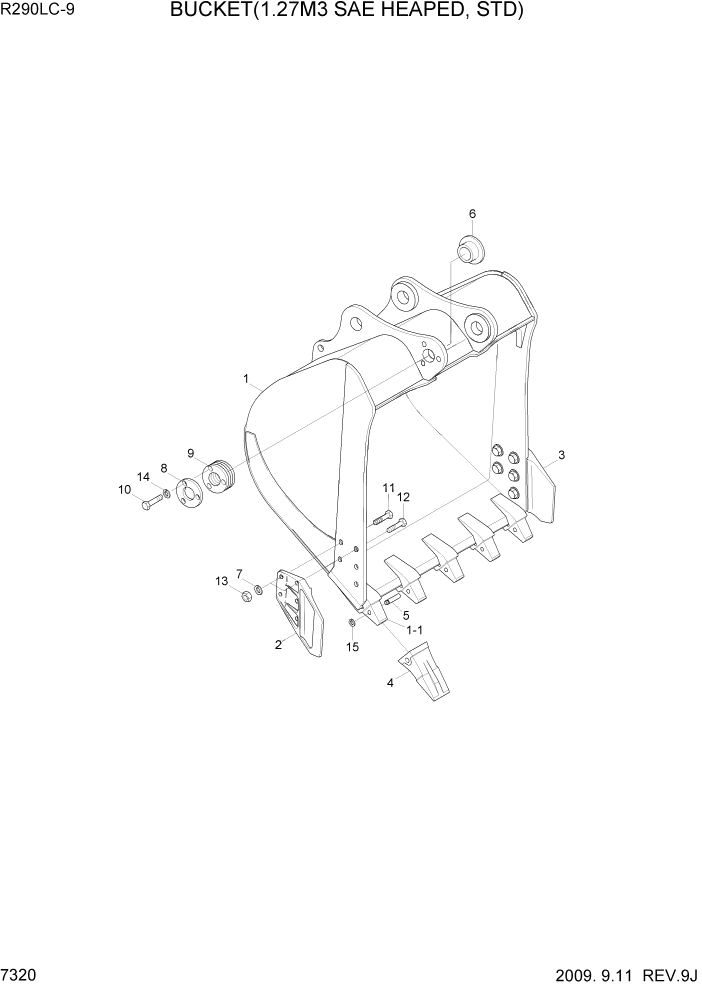 Схема запчастей Hyundai R290LC9 - PAGE 7320 BUCKET(1.27M3 SAE HEAPED, STD) РАБОЧЕЕ ОБОРУДОВАНИЕ