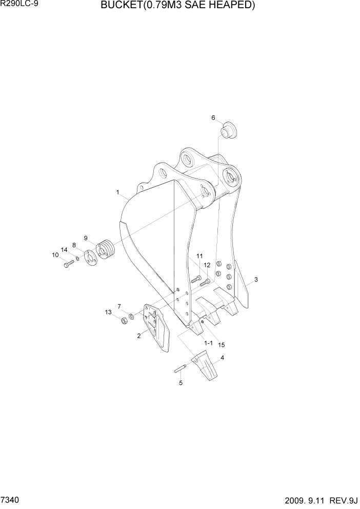 Схема запчастей Hyundai R290LC9 - PAGE 7340 BUCKET(0.79M3 SAE HEAPED) РАБОЧЕЕ ОБОРУДОВАНИЕ