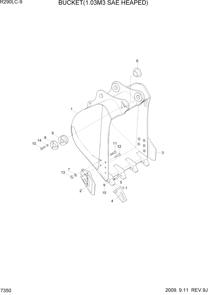 Схема запчастей Hyundai R290LC9 - PAGE 7350 BUCKET(1.03M3 SAE HEAPED) РАБОЧЕЕ ОБОРУДОВАНИЕ