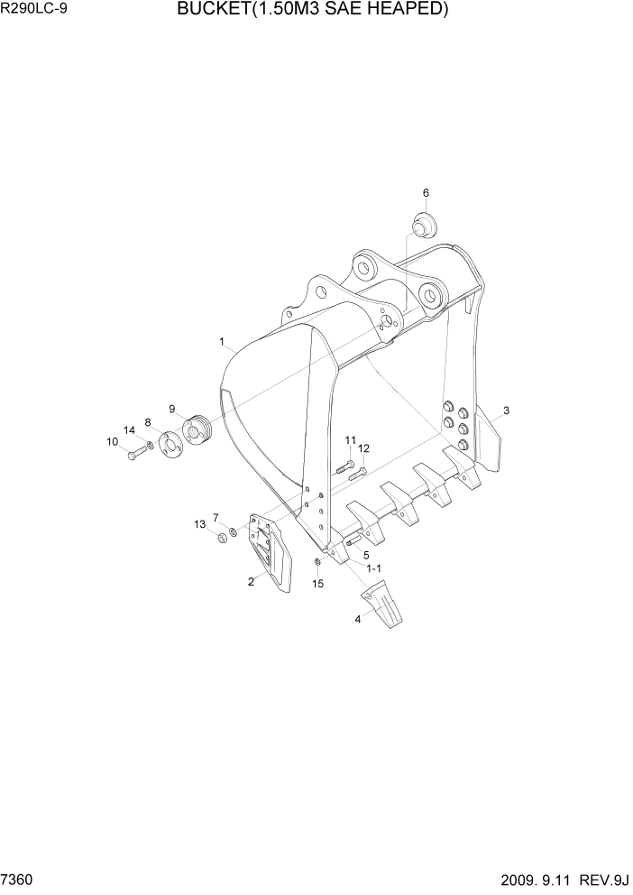 Схема запчастей Hyundai R290LC9 - PAGE 7360 BUCKET(1.50M3 SAE HEAPED) РАБОЧЕЕ ОБОРУДОВАНИЕ