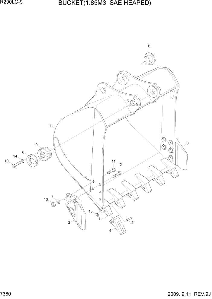 Схема запчастей Hyundai R290LC9 - PAGE 7380 BUCKET(1.85M3 SAE HEAPED) РАБОЧЕЕ ОБОРУДОВАНИЕ