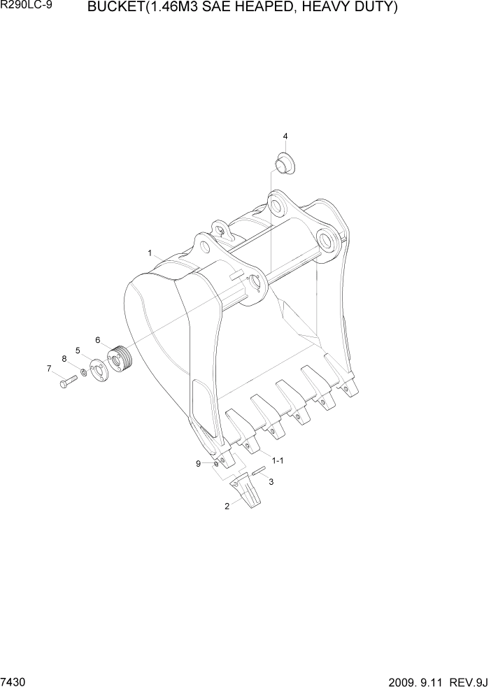 Схема запчастей Hyundai R290LC9 - PAGE 7430 BUCKET(1.46M3 SAE HEAPED, HEAVY DUTY) РАБОЧЕЕ ОБОРУДОВАНИЕ