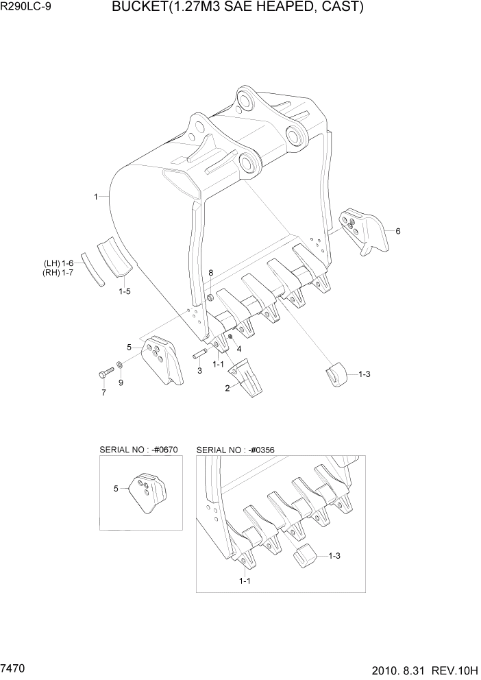 Схема запчастей Hyundai R290LC9 - PAGE 7470 BUCKET(1.27M3 SAE HEAPED, CAST) РАБОЧЕЕ ОБОРУДОВАНИЕ