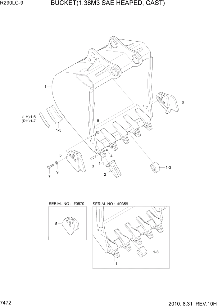 Схема запчастей Hyundai R290LC9 - PAGE 7472 BUCKET(1.38M3 SAE HEAPED, CAST) РАБОЧЕЕ ОБОРУДОВАНИЕ
