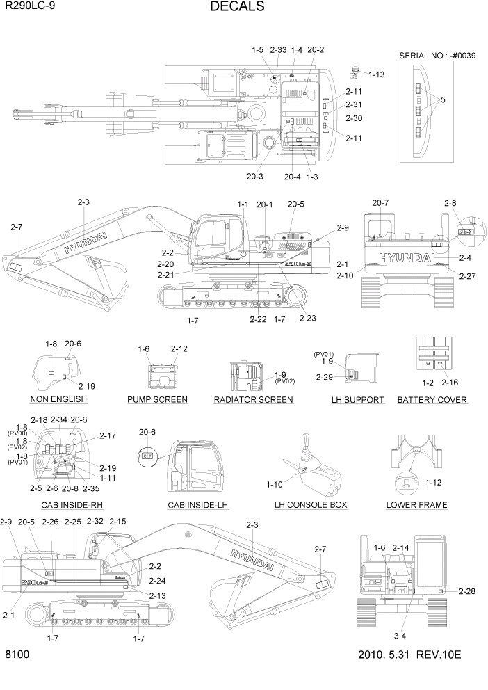 Схема запчастей Hyundai R290LC9 - PAGE 8100 DECALS ДРУГИЕ ЧАСТИ