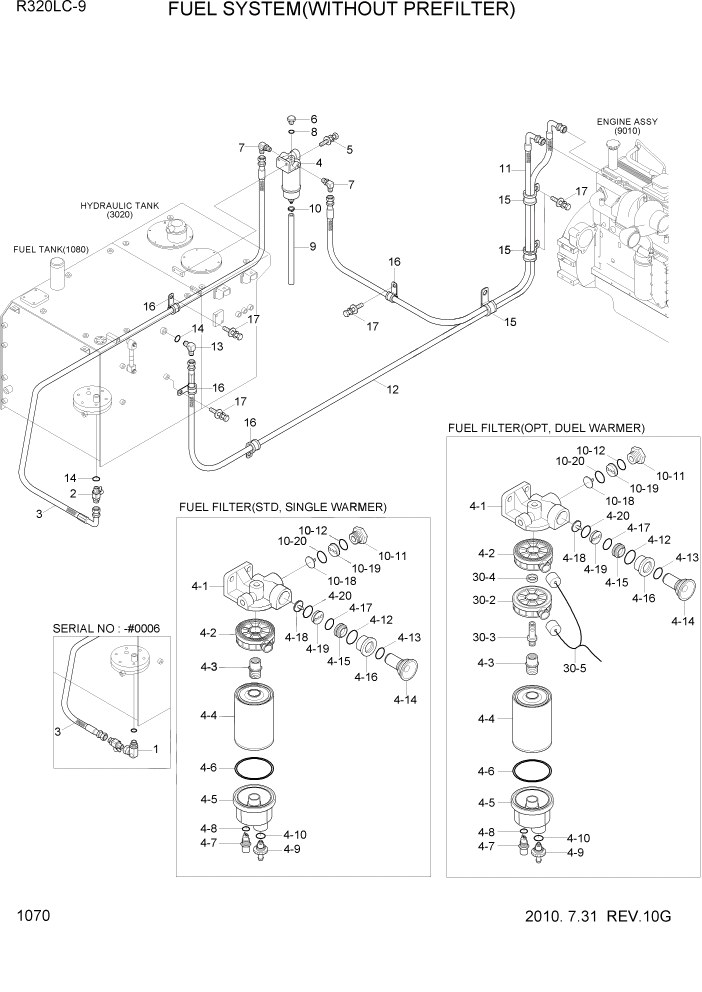 Схема запчастей Hyundai R320LC9 - PAGE 1070 FUEL SYSTEM(WITHOUT PREFILTER) СИСТЕМА ДВИГАТЕЛЯ