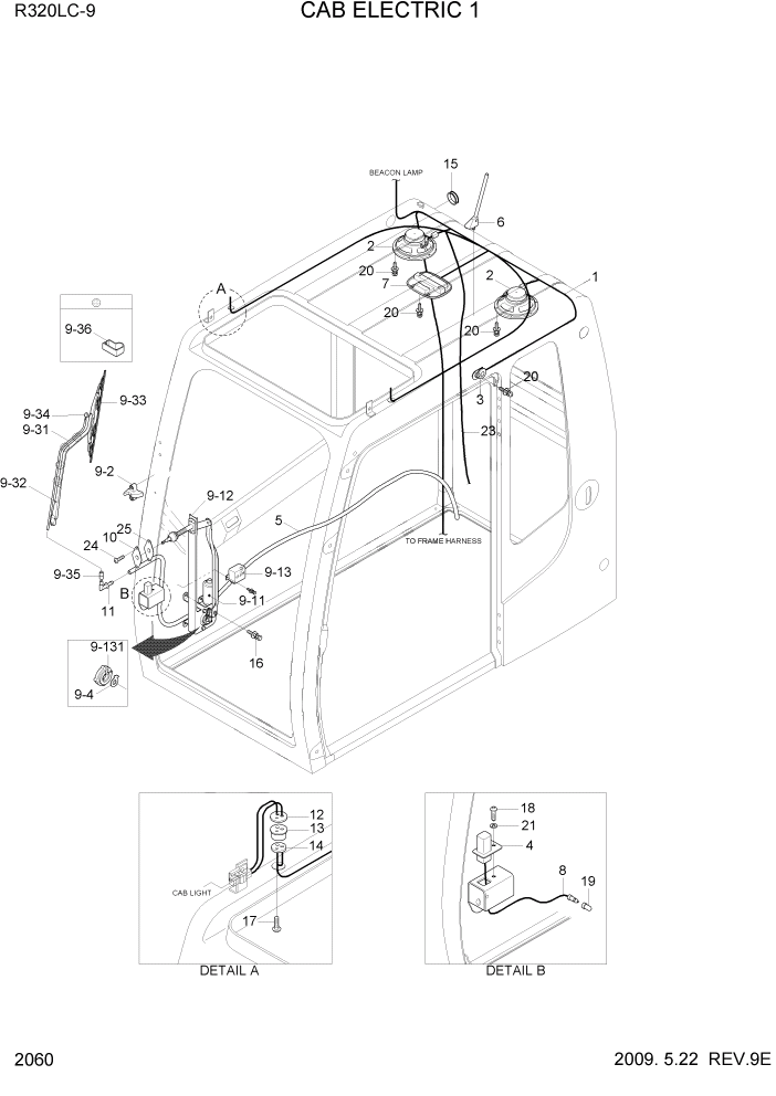 Схема запчастей Hyundai R320LC9 - PAGE 2060 CAB ELECTRIC 1 ЭЛЕКТРИЧЕСКАЯ СИСТЕМА