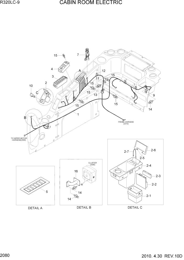 Схема запчастей Hyundai R320LC9 - PAGE 2080 CABIN ROOM ELECTRIC ЭЛЕКТРИЧЕСКАЯ СИСТЕМА