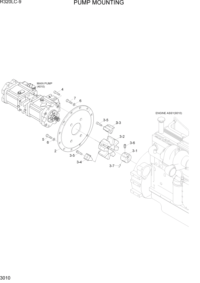 Схема запчастей Hyundai R320LC9 - PAGE 3010 PUMP MOUNTING ГИДРАВЛИЧЕСКАЯ СИСТЕМА