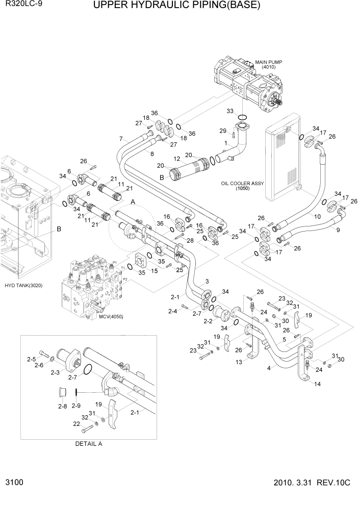 Схема запчастей Hyundai R320LC9 - PAGE 3100 UPPER HYDRAULIC PIPING(BASE) ГИДРАВЛИЧЕСКАЯ СИСТЕМА