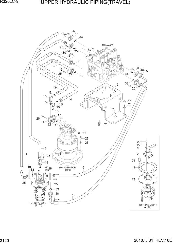Схема запчастей Hyundai R320LC9 - PAGE 3120 UPPER HYDRAULIC PIPING(TRAVEL) ГИДРАВЛИЧЕСКАЯ СИСТЕМА