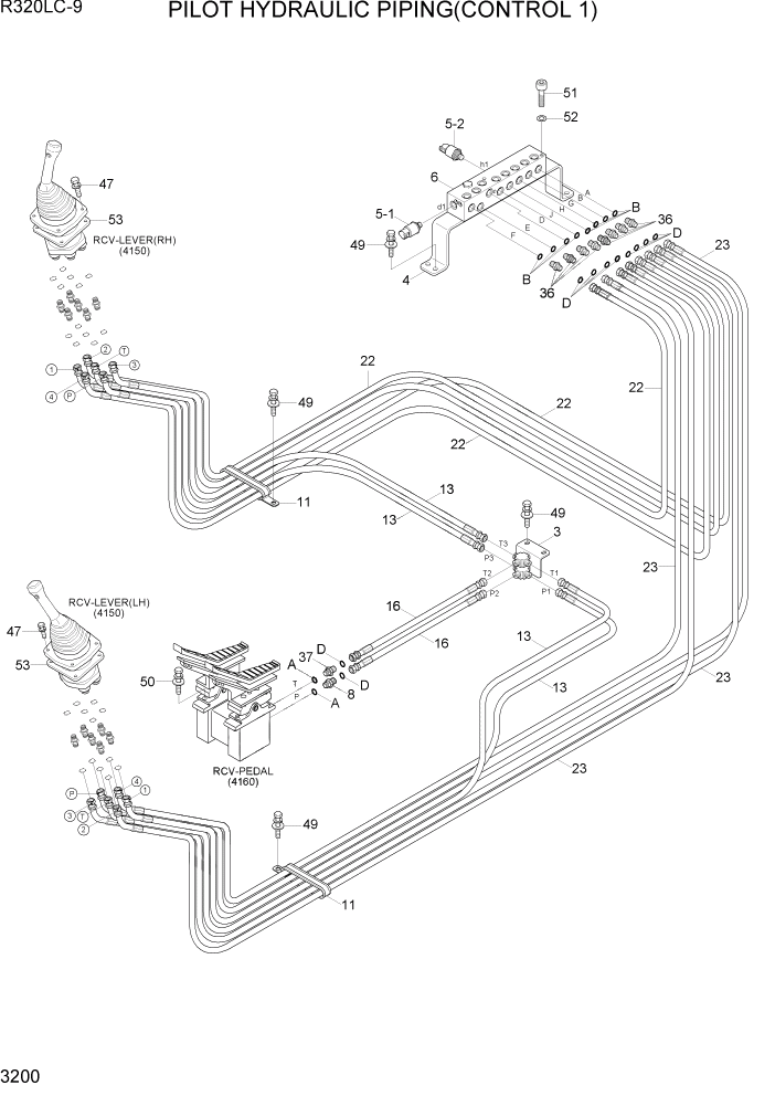 Схема запчастей Hyundai R320LC9 - PAGE 3200 PILOT HYDRAULIC PIPING(CONTROL 1) ГИДРАВЛИЧЕСКАЯ СИСТЕМА