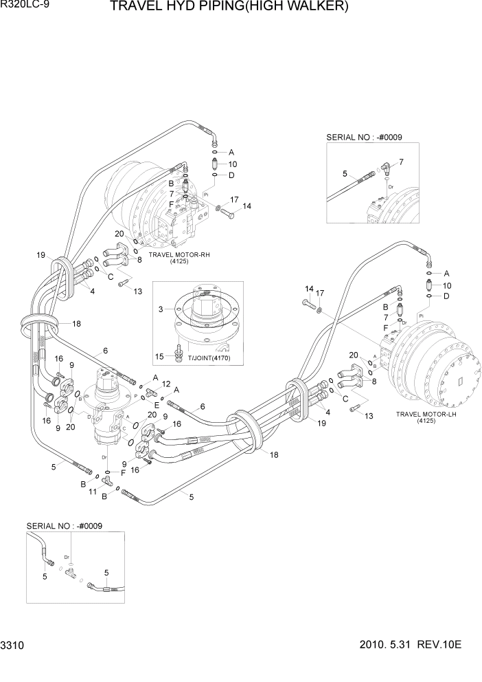 Схема запчастей Hyundai R320LC9 - PAGE 3310 TRAVEL HYD PIPING(HIGH WALKER) ГИДРАВЛИЧЕСКАЯ СИСТЕМА