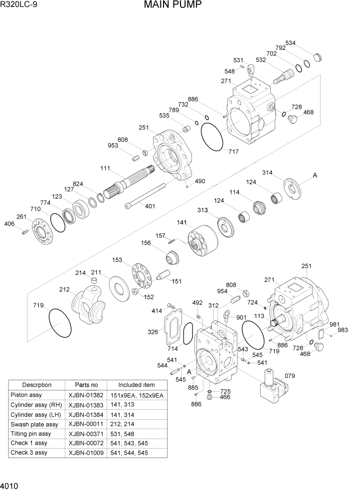 Схема запчастей Hyundai R320LC9 - PAGE 4010 MAIN PUMP ГИДРАВЛИЧЕСКИЕ КОМПОНЕНТЫ