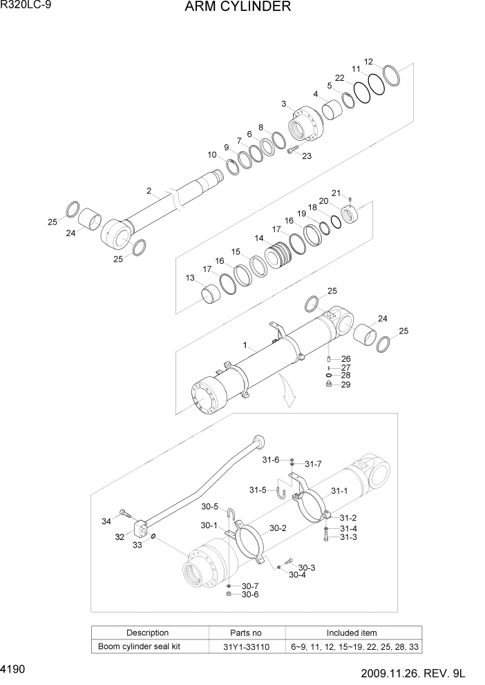 Схема запчастей Hyundai R320LC9 - PAGE 4190 ARM CYLINDER ГИДРАВЛИЧЕСКИЕ КОМПОНЕНТЫ