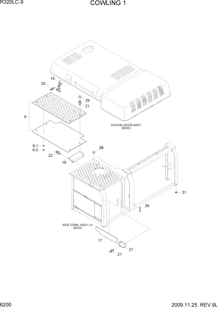 Схема запчастей Hyundai R320LC9 - PAGE 6200 COWLING 1 СТРУКТУРА