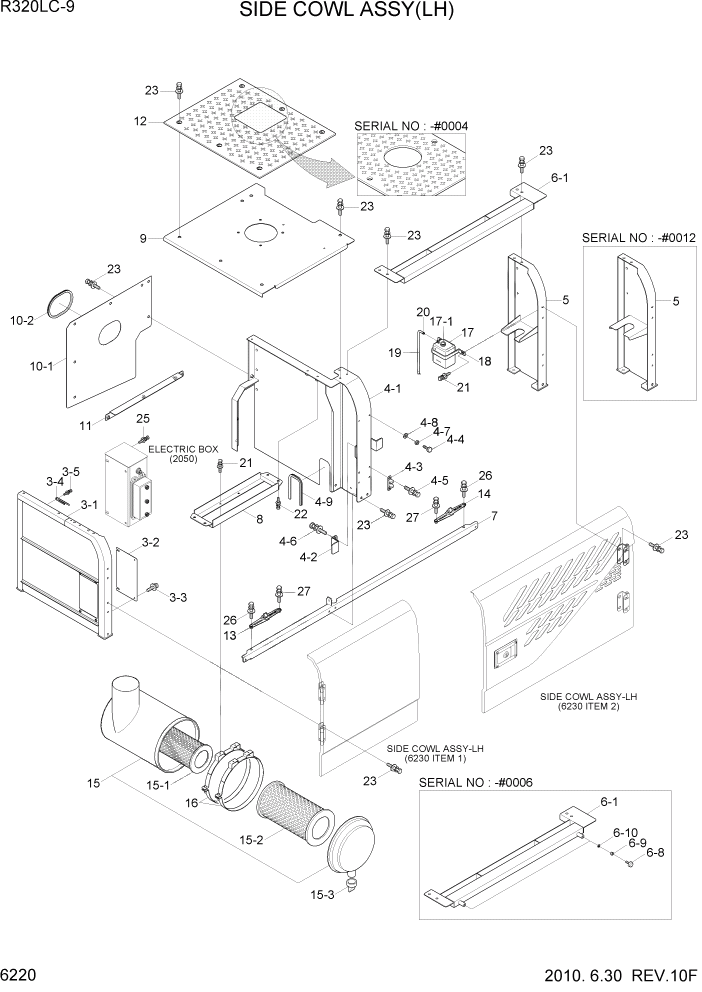 Схема запчастей Hyundai R320LC9 - PAGE 6220 SIDE COWL ASSY(LH) СТРУКТУРА