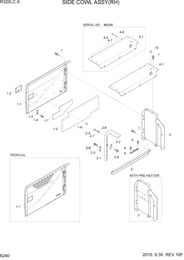 Схема запчастей Hyundai R320LC9 - PAGE 6240 SIDE COWL ASSY(RH) СТРУКТУРА