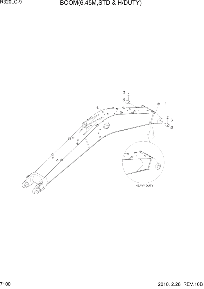 Схема запчастей Hyundai R320LC9 - PAGE 7100 BOOM(6.45M,STD & H/DUTY) РАБОЧЕЕ ОБОРУДОВАНИЕ