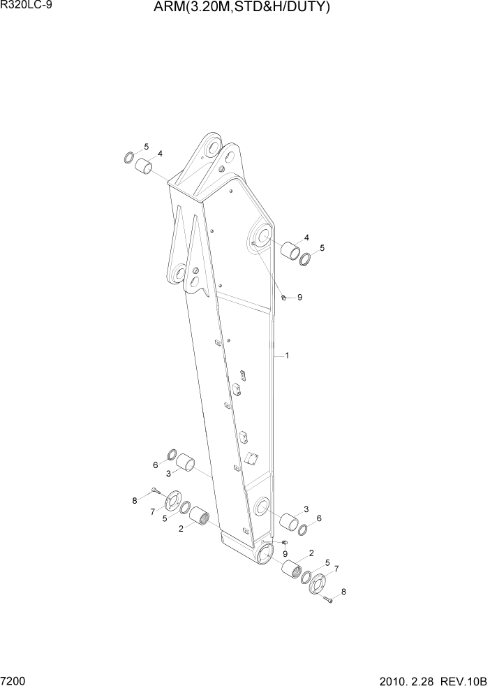 Схема запчастей Hyundai R320LC9 - PAGE 7200 ARM(3.20M, STD & H/DUTY) РАБОЧЕЕ ОБОРУДОВАНИЕ