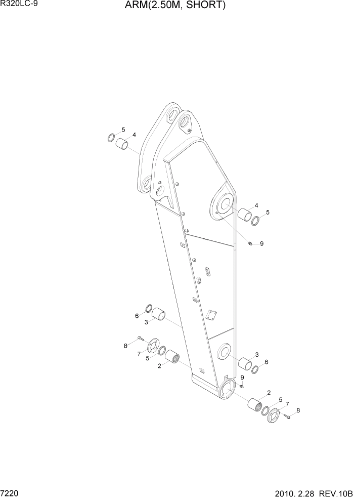 Схема запчастей Hyundai R320LC9 - PAGE 7220 ARM(2.50M, SHORT) РАБОЧЕЕ ОБОРУДОВАНИЕ