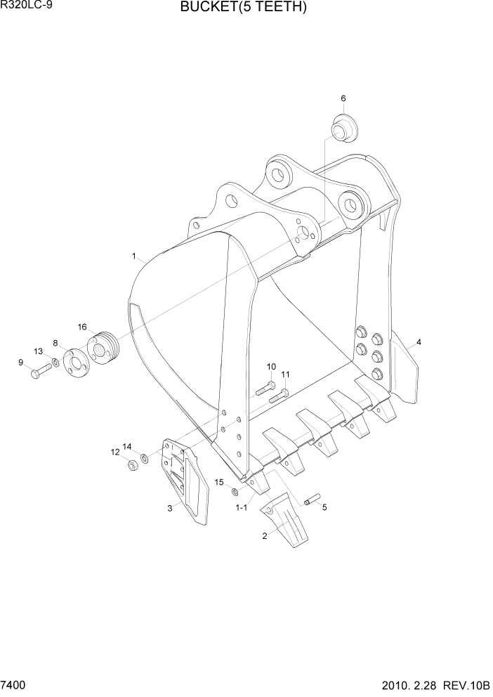 Схема запчастей Hyundai R320LC9 - PAGE 7400 BUCKET(5 TEETH) РАБОЧЕЕ ОБОРУДОВАНИЕ