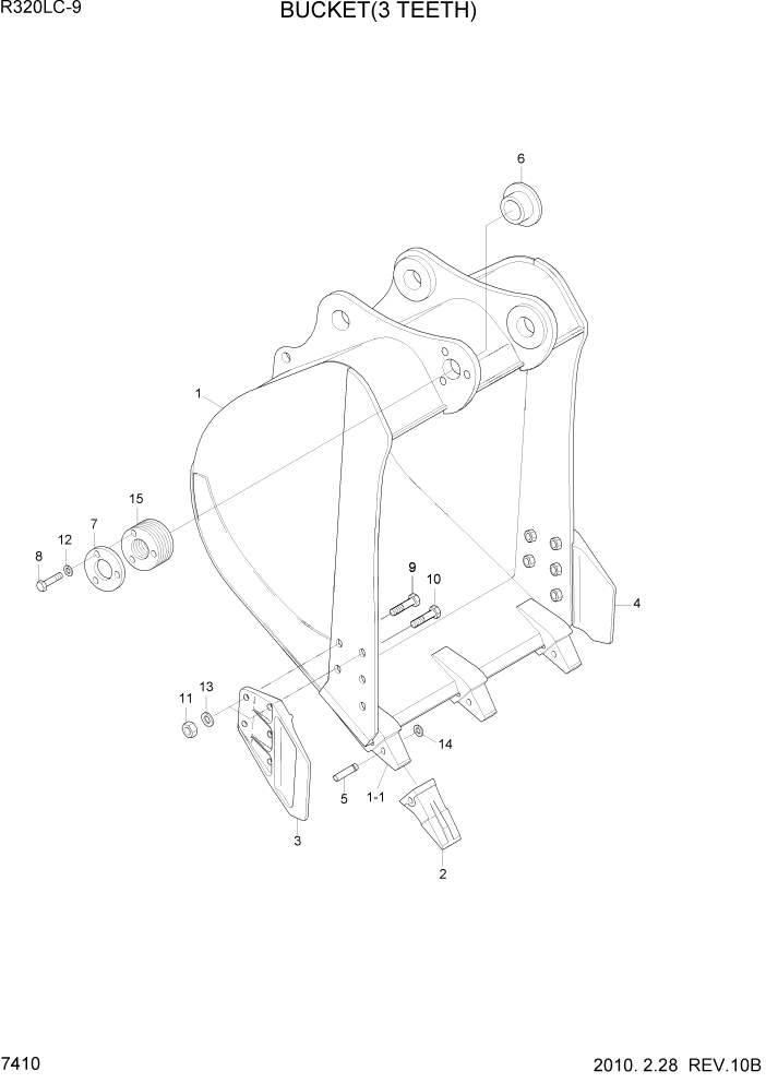 Схема запчастей Hyundai R320LC9 - PAGE 7410 BUCKET(3 TEETH) РАБОЧЕЕ ОБОРУДОВАНИЕ