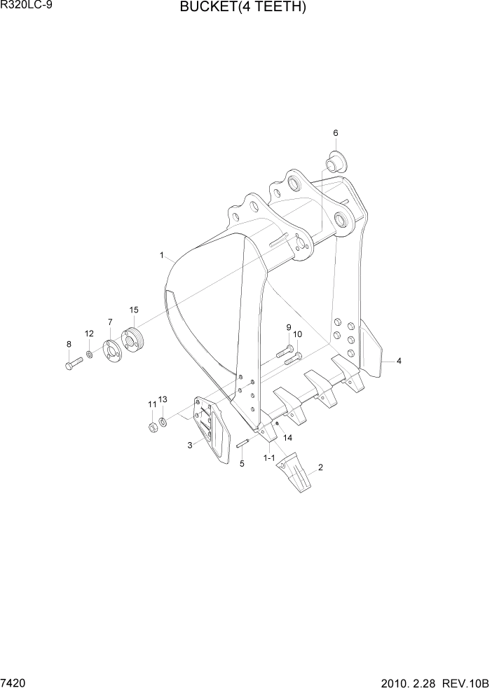 Схема запчастей Hyundai R320LC9 - PAGE 7420 BUCKET(4 TEETH) РАБОЧЕЕ ОБОРУДОВАНИЕ