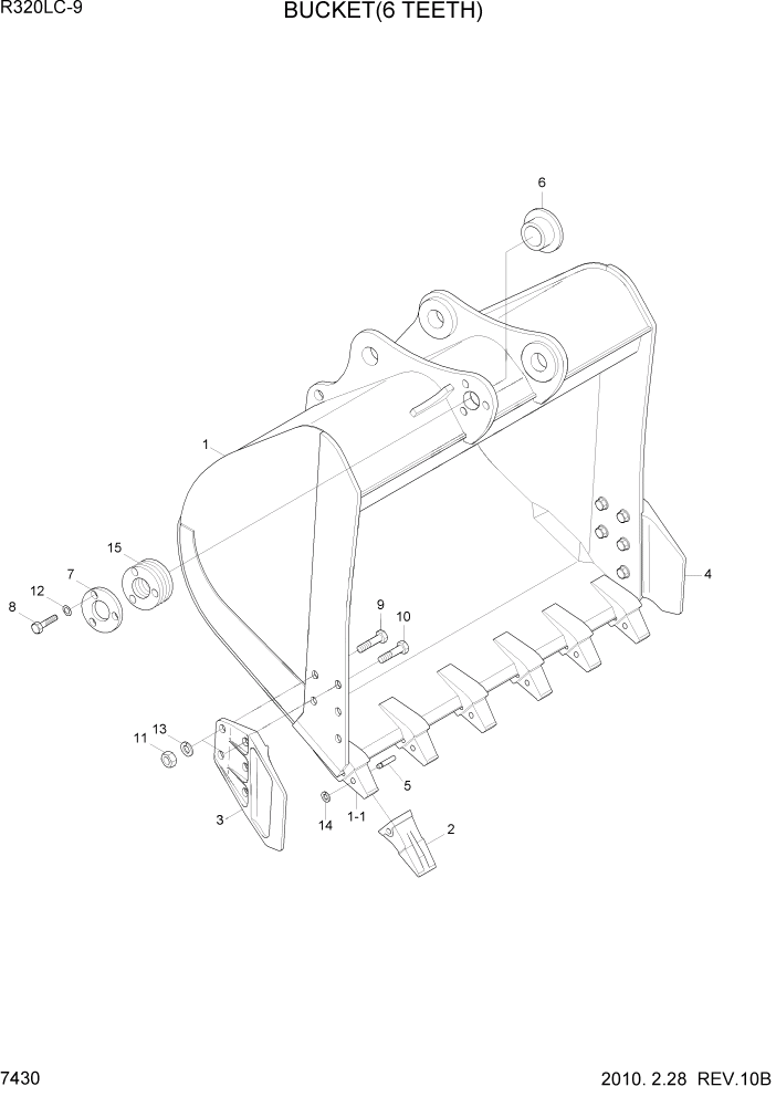 Схема запчастей Hyundai R320LC9 - PAGE 7430 BUCKET(6 TEETH) РАБОЧЕЕ ОБОРУДОВАНИЕ