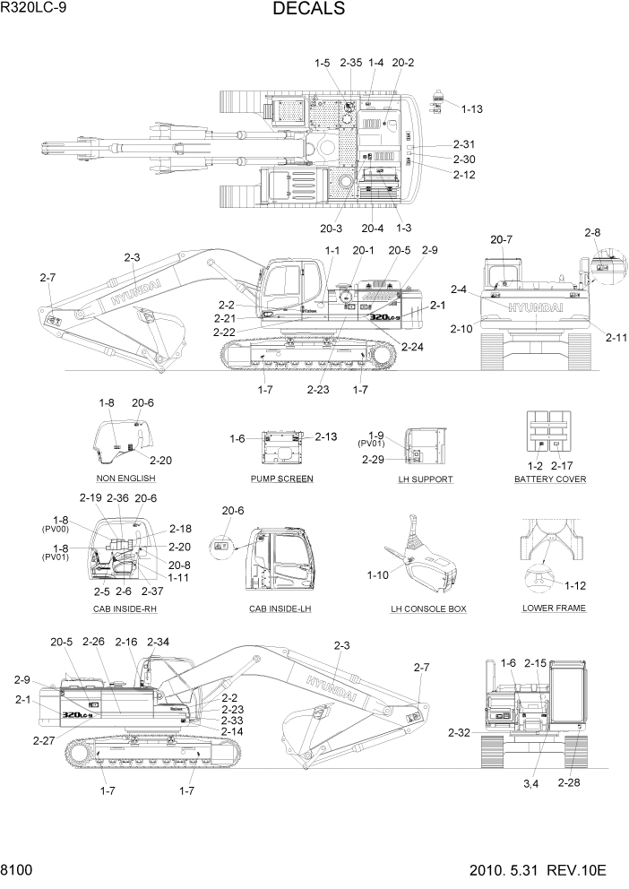 Схема запчастей Hyundai R320LC9 - PAGE 8100 DECALS ДРУГИЕ ЧАСТИ