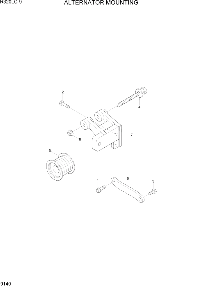 Схема запчастей Hyundai R320LC9 - PAGE 9140 ALTERNATOR MOUNTING ДВИГАТЕЛЬ БАЗА