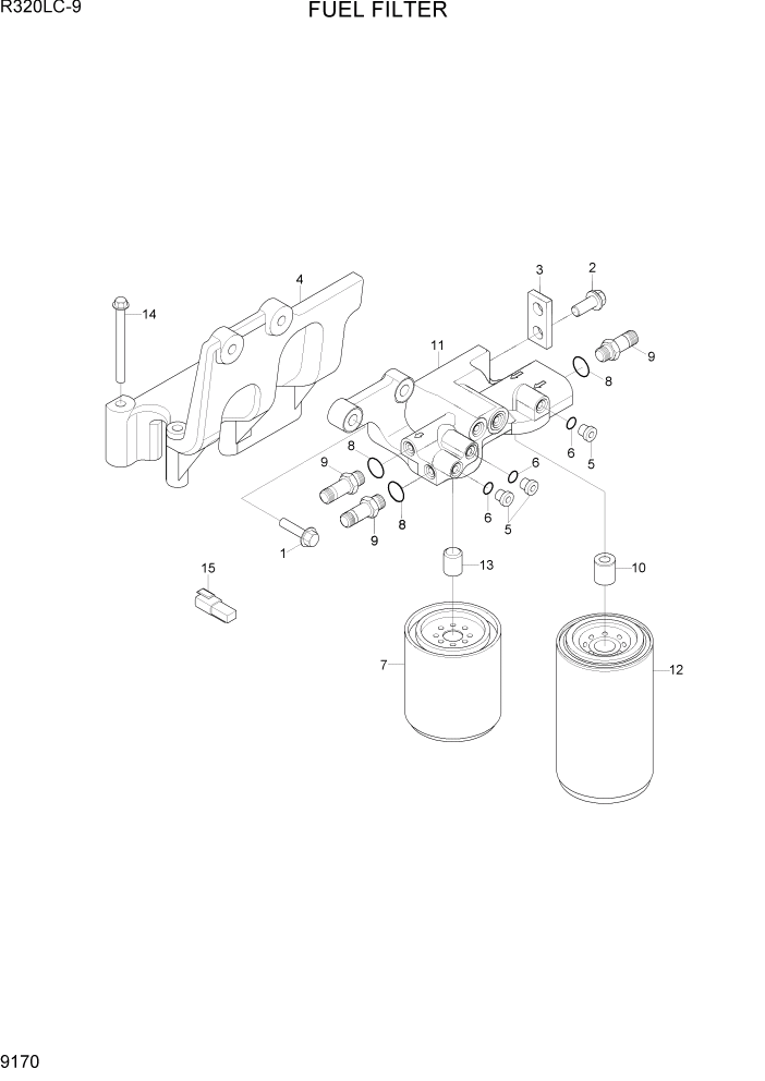 Схема запчастей Hyundai R320LC9 - PAGE 9170 FUEL FILTER ДВИГАТЕЛЬ БАЗА
