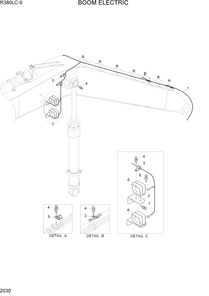 Схема запчастей Hyundai R360LC9 - PAGE 2030 BOOM ELECTRIC ЭЛЕКТРИЧЕСКАЯ СИСТЕМА